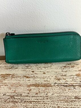 Coach Emerald Green Pebbled Leather Zip Pouch